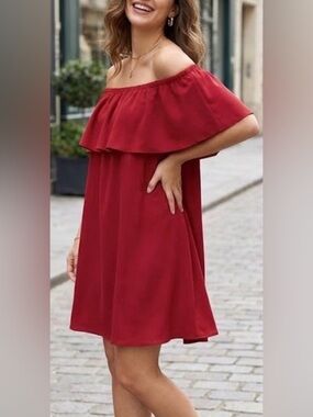 Wilfred Off-Shoulder Red Ruffle Mini Dress